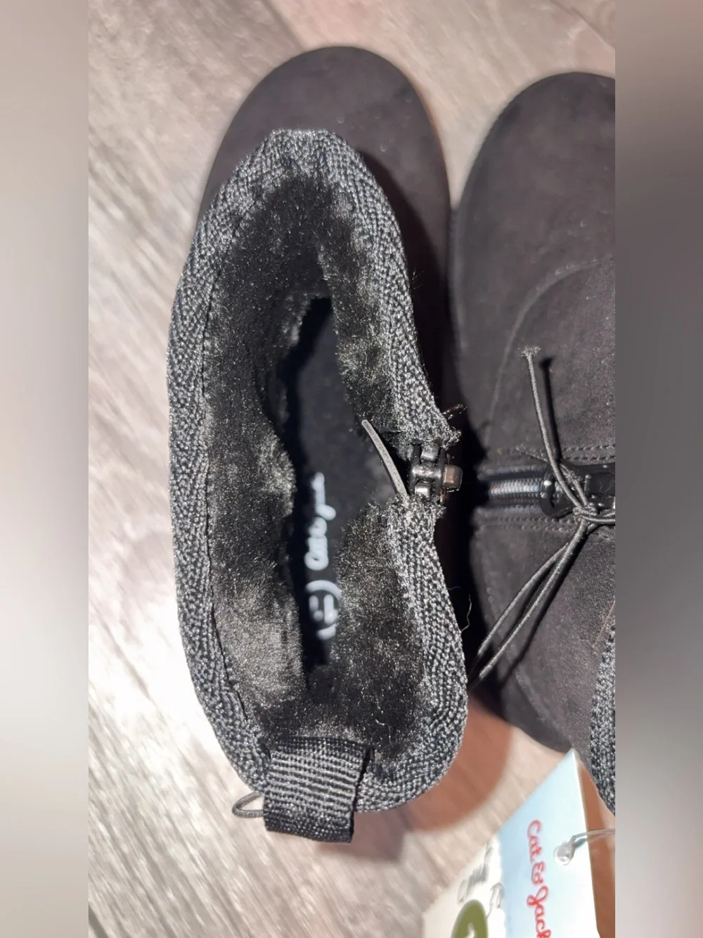 Cat & Jack Girls Size 11 Black Suede Ankle Boots Fur Lined Winter Fall New W Tag